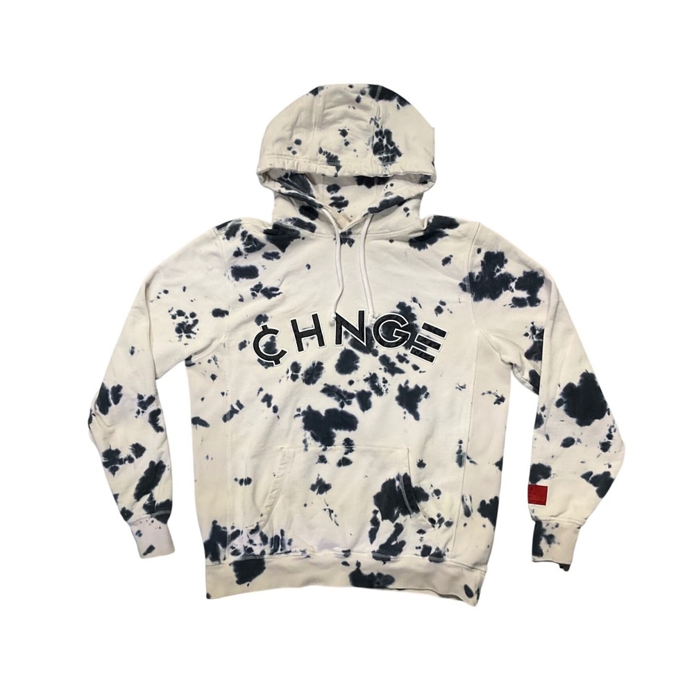 CHNGE Mens Organic Cotton Tie Dye Hoodie White Blue Pullover Sweatshirt XL